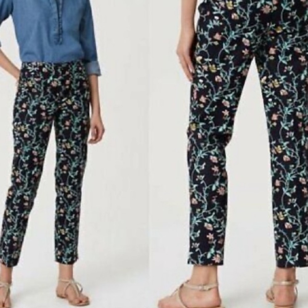 LOFT Royal Blue Julie Floral Riviera Pant Sz 0